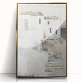 Framed abstract architecture wall art in gold acrylic, showcasing geometric shapes and modern design elements, perfect for contemporary home decor.