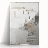 Framed abstract architecture wall art in white acrylic, showcasing geometric patterns and modern design elements, perfect for contemporary home decor.