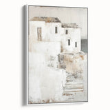 Framed abstract architecture wall art showcasing a modern design with geometric shapes in white and gray tones, perfect for contemporary home decor.