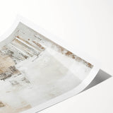 Abstract architectural wall art print showcasing vibrant geometric patterns in shades of blue, orange, and grey, rolled and ready for display in a modern setting. Perfect for enhancing contemporary interiors with a touch of artistic flair.