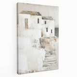 Abstract architecture wall art featuring vibrant geometric shapes and bold colors, displayed in a side view on a stretched canvas, perfect for modern decor.