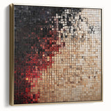 Abstract geometric framed canvas art in silver and gold tones, showcasing sharp angles and modern design elements, perfect for contemporary home decor.