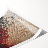 Abstract geometric rolled print showcasing vibrant blue, orange, and yellow shapes on a textured background, ideal for modern home decor, packaged securely in a cardboard tube.