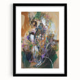Abstract splatter art frame with a black mat, showcasing vibrant colors and dynamic patterns, perfect for modern home decor or artistic displays.