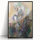 Framed acrylic artwork featuring abstract splatters in vibrant colors, displayed from the front against a sleek black background, ideal for modern home decor.