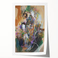Abstract rolled print showcasing vibrant splatters in shades of blue, orange, and purple, offering a modern artistic touch for home decor. Perfect for enhancing interior spaces with a splash of color and creativity.