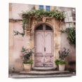 Acrylic print of a large abstract wall art featuring a French door design in muted gray tones.
