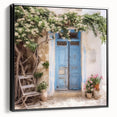 Black and white framed canvas of a vintage Greek door design, ideal for bedroom wall art.