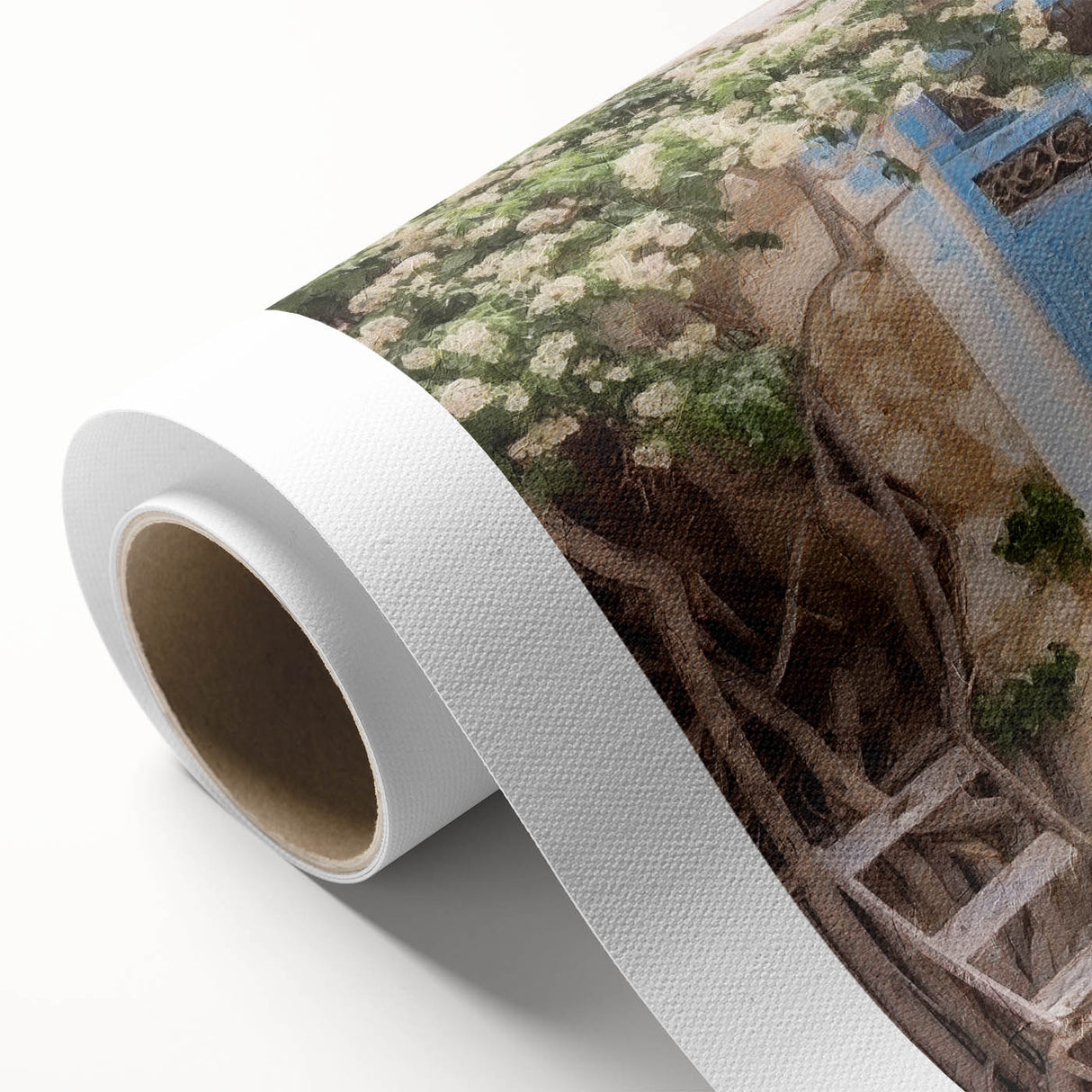 Art Deco style poster featuring a Greek architecture door in muted earth tones on rolled canvas.