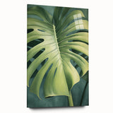 Acrylic glass wall art design showcasing vibrant flowers and botanical leaves in a side view, emphasizing its sleek edges and modern aesthetic. Perfect for enhancing contemporary decor.