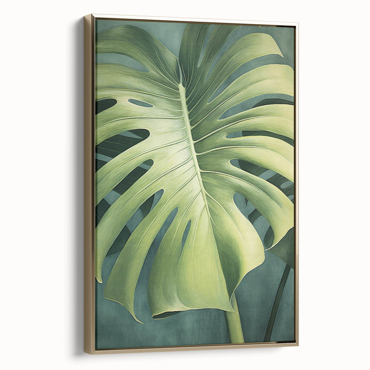 Framed canvas wall art displaying a floral and botanical design with gold accents, showcasing vibrant colors and intricate details, ideal for modern decor.