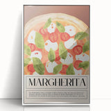 Art Deco poster featuring a variety of colorful food dishes on a white acrylic framed print, ideal for modern kitchen decor.