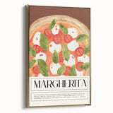 Framed canvas wall art featuring a vintage poster of assorted food dishes in black and gold tones, ideal for bedroom decor.