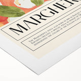 Art deco poster featuring an array of colorful food dishes on rolled canvas, suitable for dining room decor.