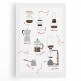 Large black and white stretched canvas featuring assorted kitchen utensils, ideal for kitchen wall art.