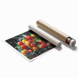 Extra large rolled canvas featuring an array of vibrant fruits and floral designs, ideal for classy bathroom wall art.