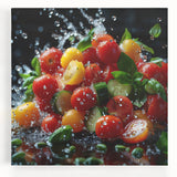 Black and white canvas featuring an assortment of fruits, ideal for kitchen wall art.