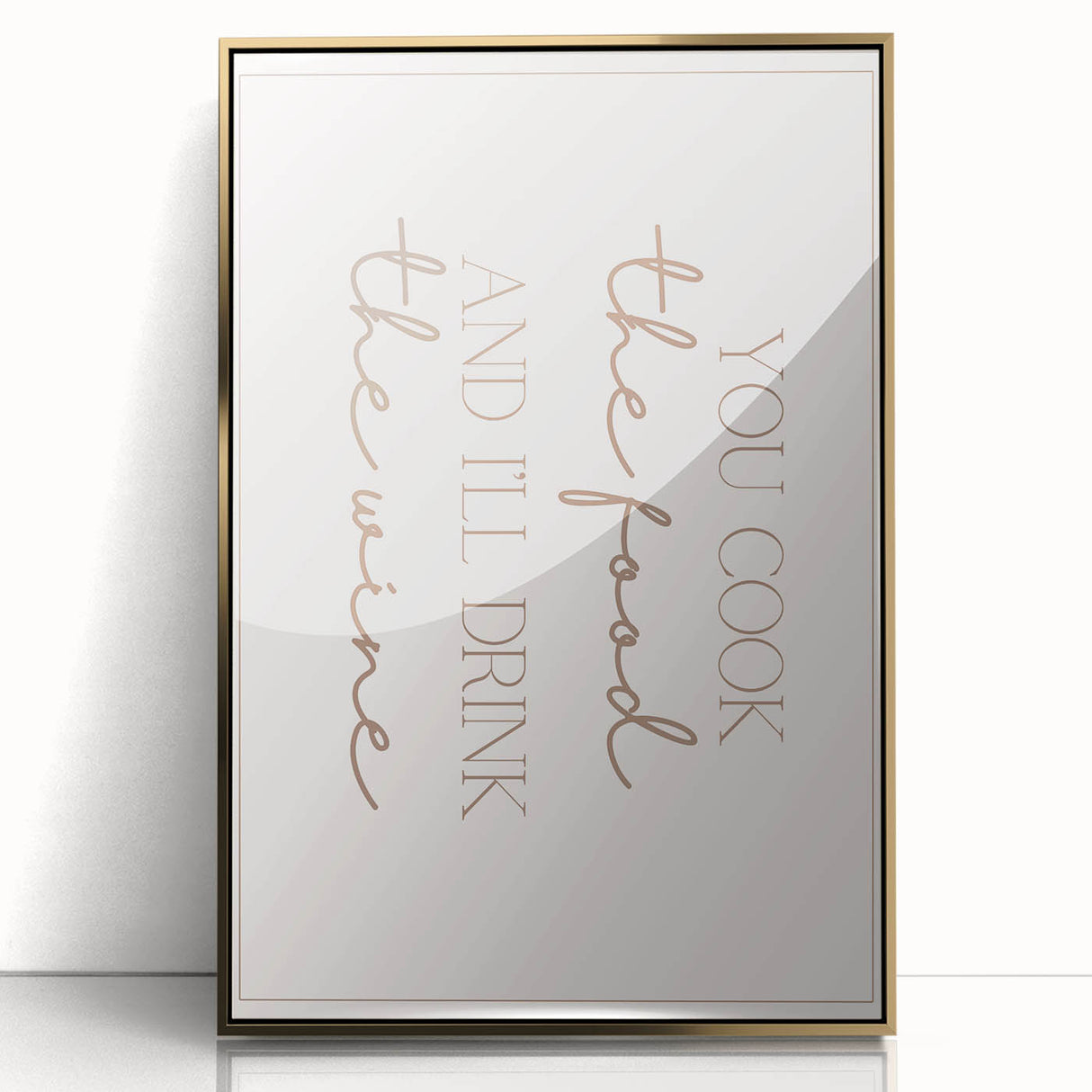 Large art print of a mid-century modernist food illustration in gold acrylic frame, suited for nursery or kitchen decor.