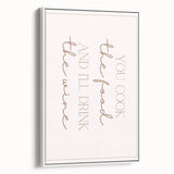 Vintage poster art of colorful food illustrations on a large framed canvas, ideal for living room decor.