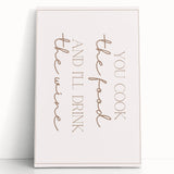 Large black and white stretched canvas featuring a stylized inspirational food quote, ideal for kitchen wall art.