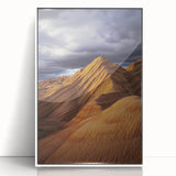 Framed acrylic artwork depicting a serene desert landscape, showcasing warm earth tones and intricate details. Ideal for modern home decor and enhancing living spaces.