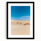 Framed black landscape art featuring serene sand dunes, elegantly matted, ideal for modern decor. Perfect for enhancing living spaces with natural beauty and minimalist style.