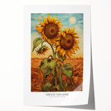 Impressionist floral painting by Van Gogh on a rolled canvas, featuring vibrant blues and yellows.