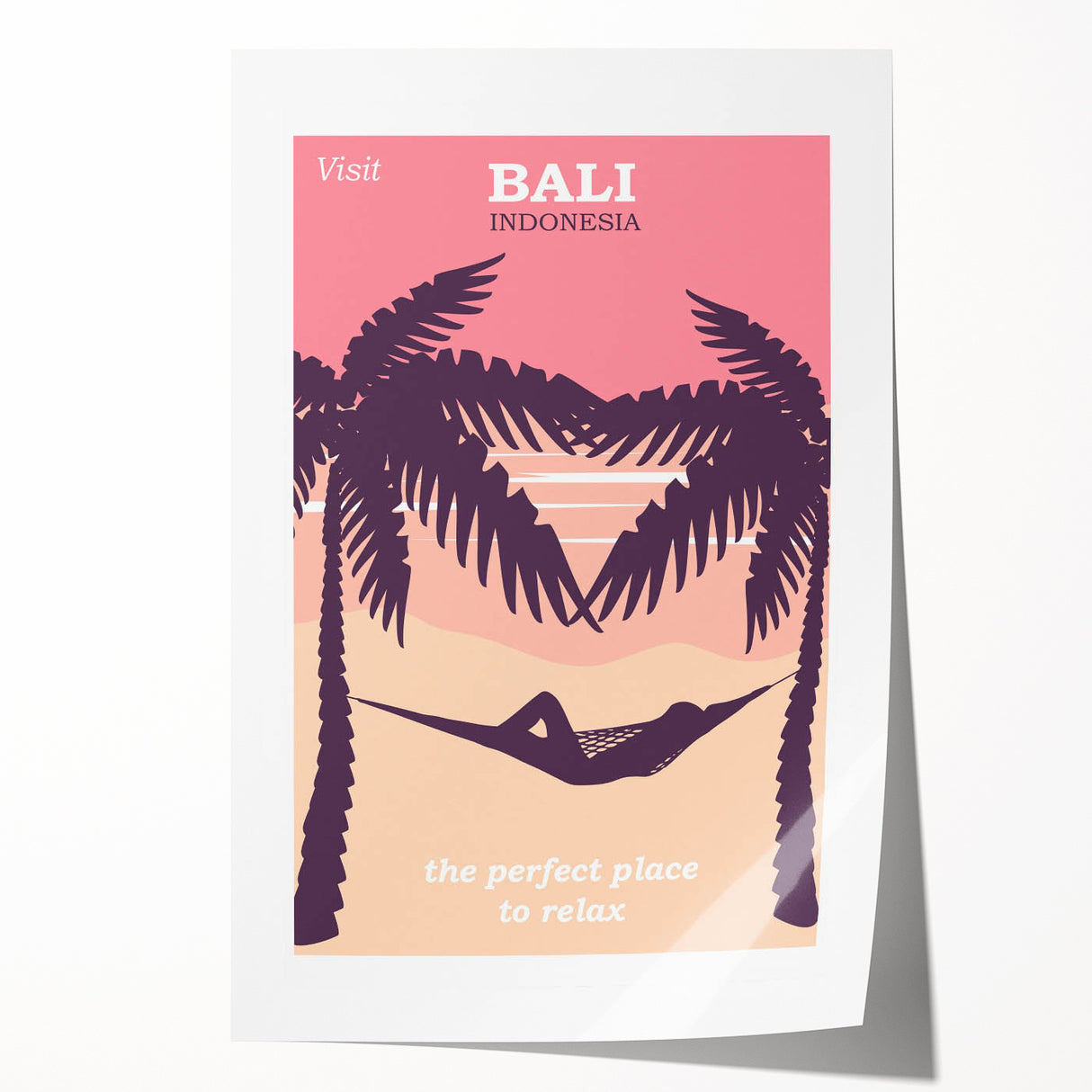 Bali Retro Travel Poster | Tropical Relaxation Hammock Art