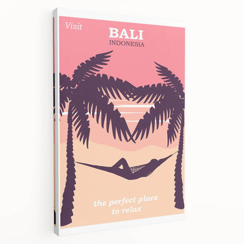 Bali Retro Travel Poster | Tropical Relaxation Hammock Art
