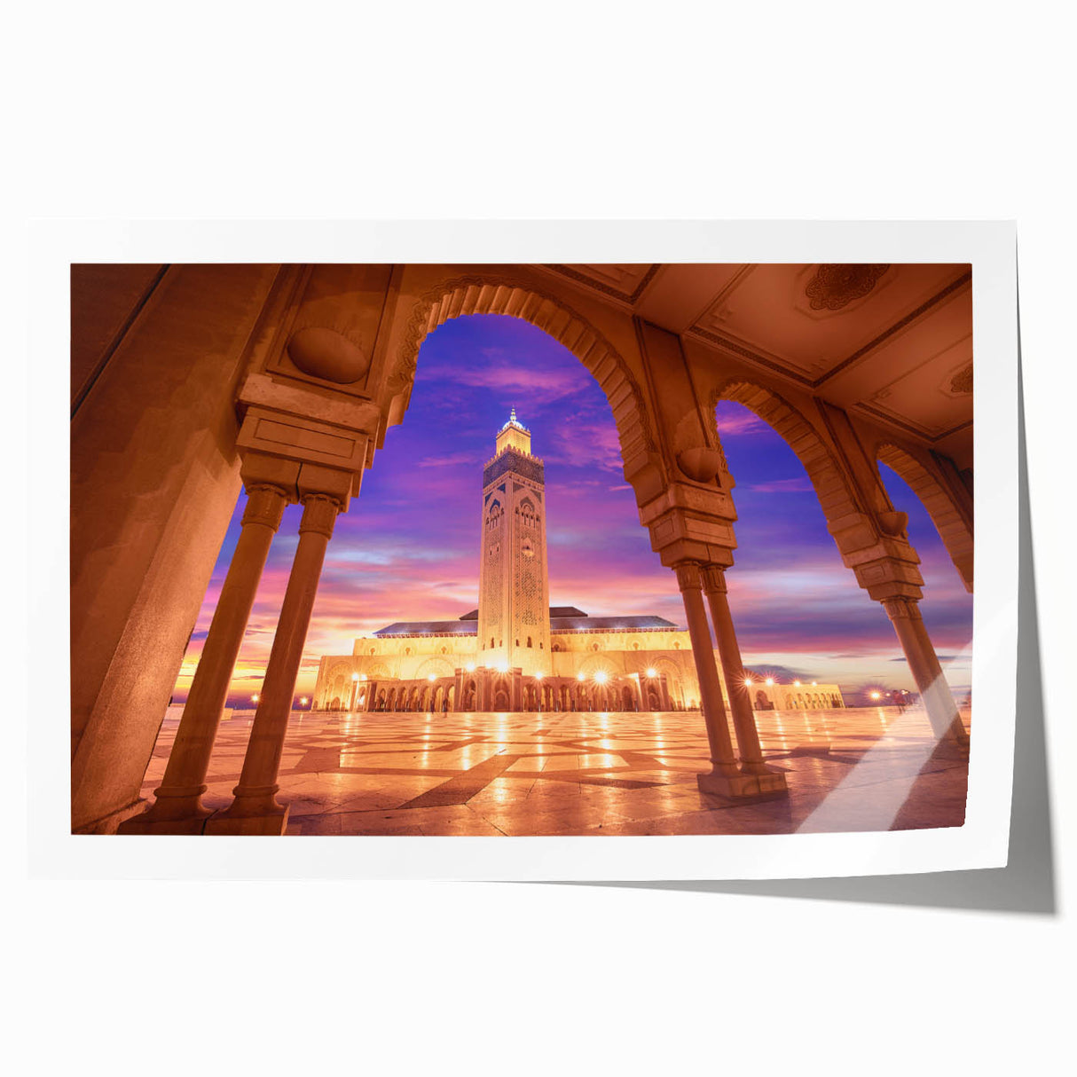 Extra large rolled print of a Moroccan landscape featuring vibrant floral elements, ideal for art wall dining room.