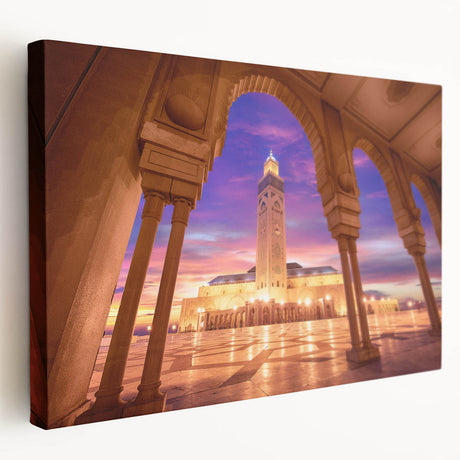 Moroccan landscape on large stretched canvas in warm earth tones, ideal for kitchen wall art.
