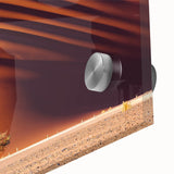 Large abstract wall art depicting a Namibian landscape on acrylic glass, in earthy tones, suitable for dining room ambiance.