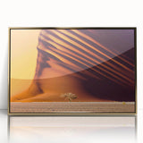 Mid-century modernist art depicting a serene Namibian landscape on a framed acrylic, featuring earth tones.