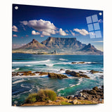 Acrylic glass print of a large abstract African landscape in earthy tones, suitable for bedroom or dining room decor.