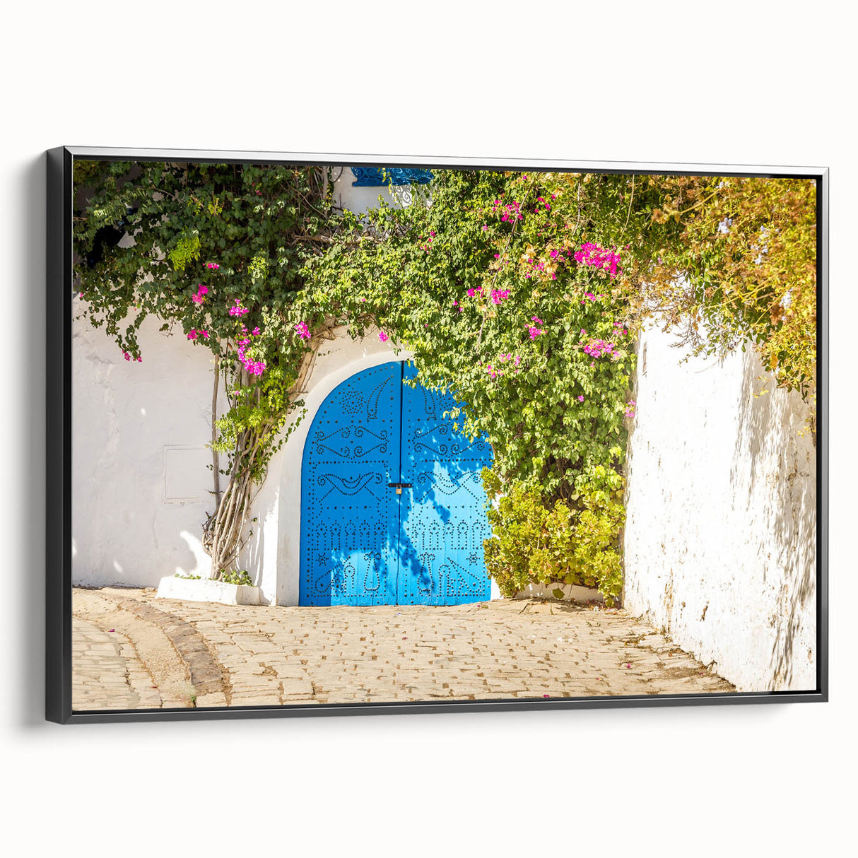 Black and white landscape art painting of Tunisia on framed canvas, ideal for bedroom wall decor.
