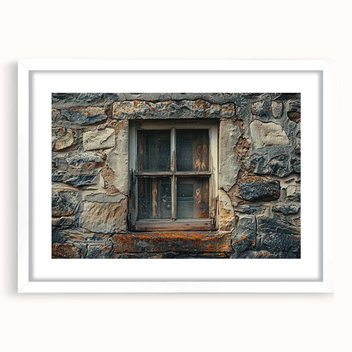 Abstract art print depicting a serene Georgian landscape in muted earth tones on a framed white mat.
