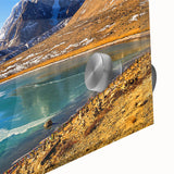 Large abstract wall art featuring mid-century modernist style with vibrant colors on acrylic glass.