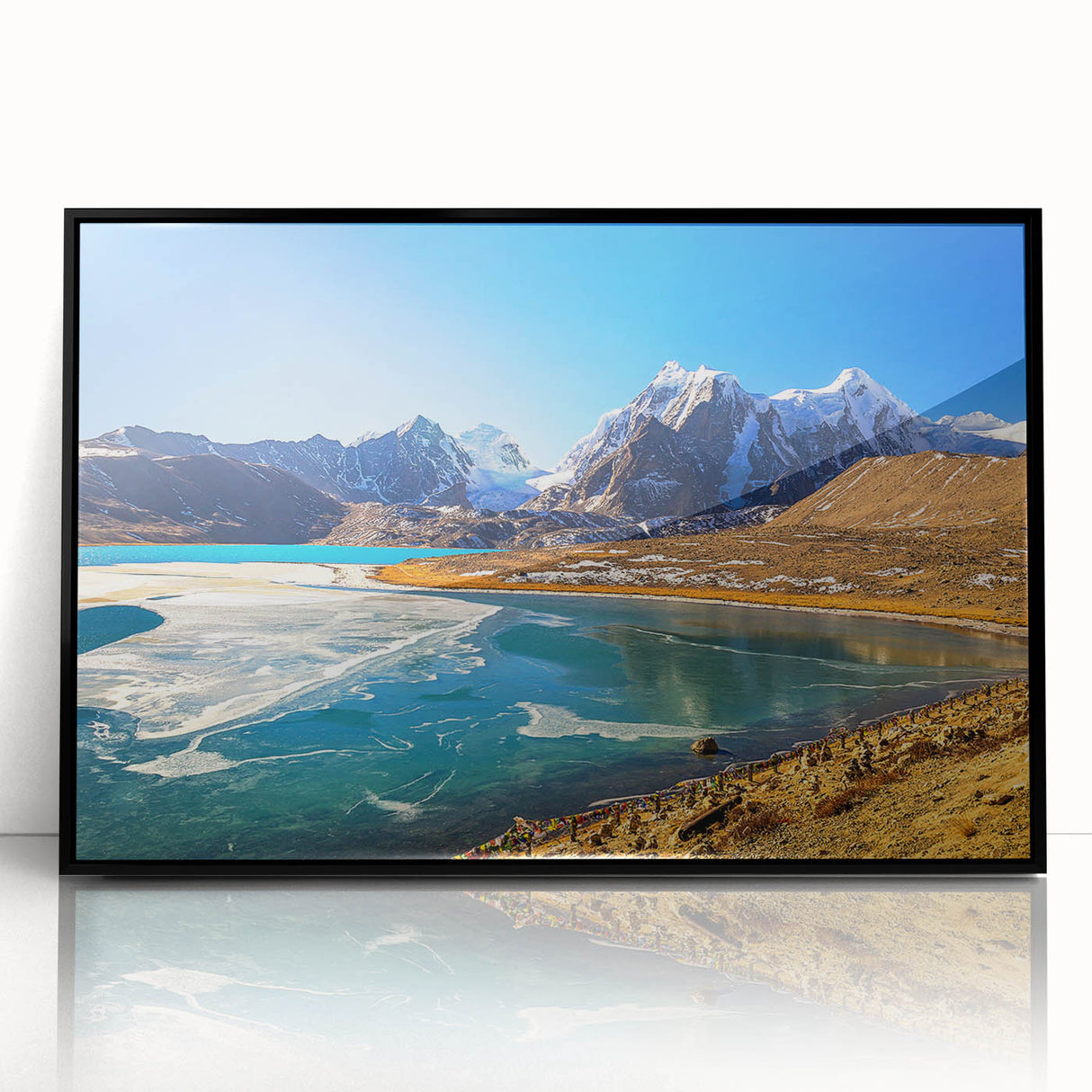 Large abstract wall art depicting a scenic Indian landscape in muted earth tones on a framed acrylic.