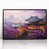 Large abstract wall art depicting a serene Korean landscape in muted earth tones, framed in black acrylic.
