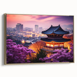 Framed canvas landscape painting of a serene Korean scenery in gold and black tones, ideal for bedroom wall decor.