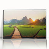 Acrylic print of a Laotian landscape in art deco style, featuring soft pastel colors.