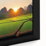 Extra large framed canvas featuring a textured, colorful Laos scenery in black, ideal for living room decor.