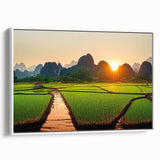 Vintage poster art of a Laos scenery in vibrant colors on a framed canvas, ideal for living room decor.