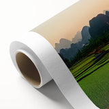 Art Deco poster of a serene Laotian landscape in pastel colors on rolled canvas, ideal for nursery wall art.