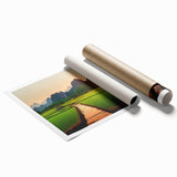 Extra large rolled print of a Laos scenery with vibrant green and floral elements, ideal for classy bathroom wall art.