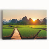 Black and white photograph of a serene Laos landscape on large stretched canvas, ideal for kitchen wall art.