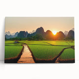 Black and white photograph of a Laos landscape on stretched canvas, ideal for kitchen wall art or bedroom decor.