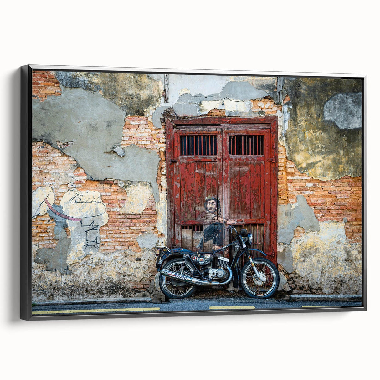 Black and white landscape art painting of a Malaysian scenery on framed canvas, suitable for bedroom wall decor.