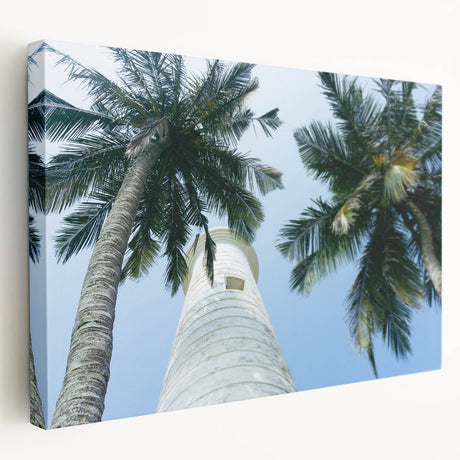 A stretched canvas depicting a serene Sri Lankan landscape in soft green and blue tones, suitable for kitchen wall art.