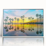 Art deco poster of a serene Thai landscape in soft pastel shades, framed acrylic, ideal for modern art wall decor.